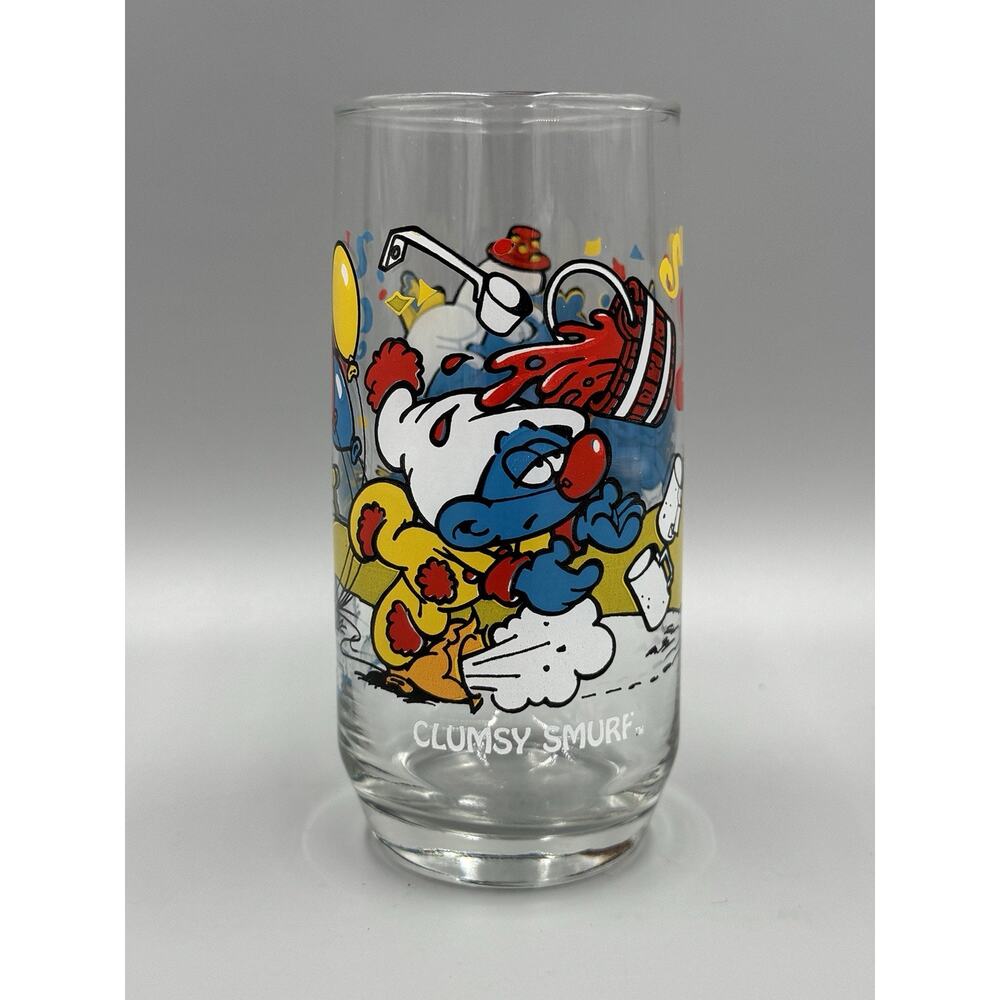 Vintage 1983 Smurfs Clumsy‎ Smurf Drinking Glass Russ Berrie Peyo